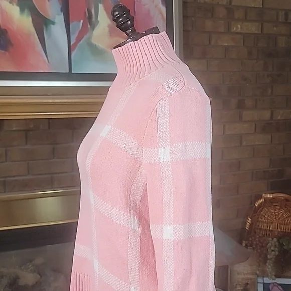 Pink and white mock neck sweater ribbed flare sleeves no tags see measurements - Picture 4 of 14
